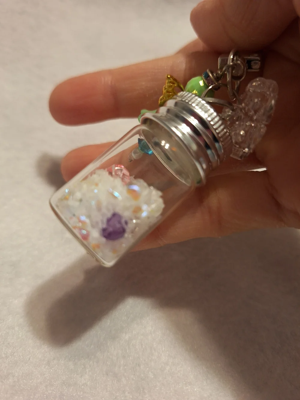 Fairy Charm Jar Keychain with Crystal Beads And Fairy Stickers New